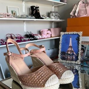 Lovely pink suede and pink crystal wedges bought in Paris.